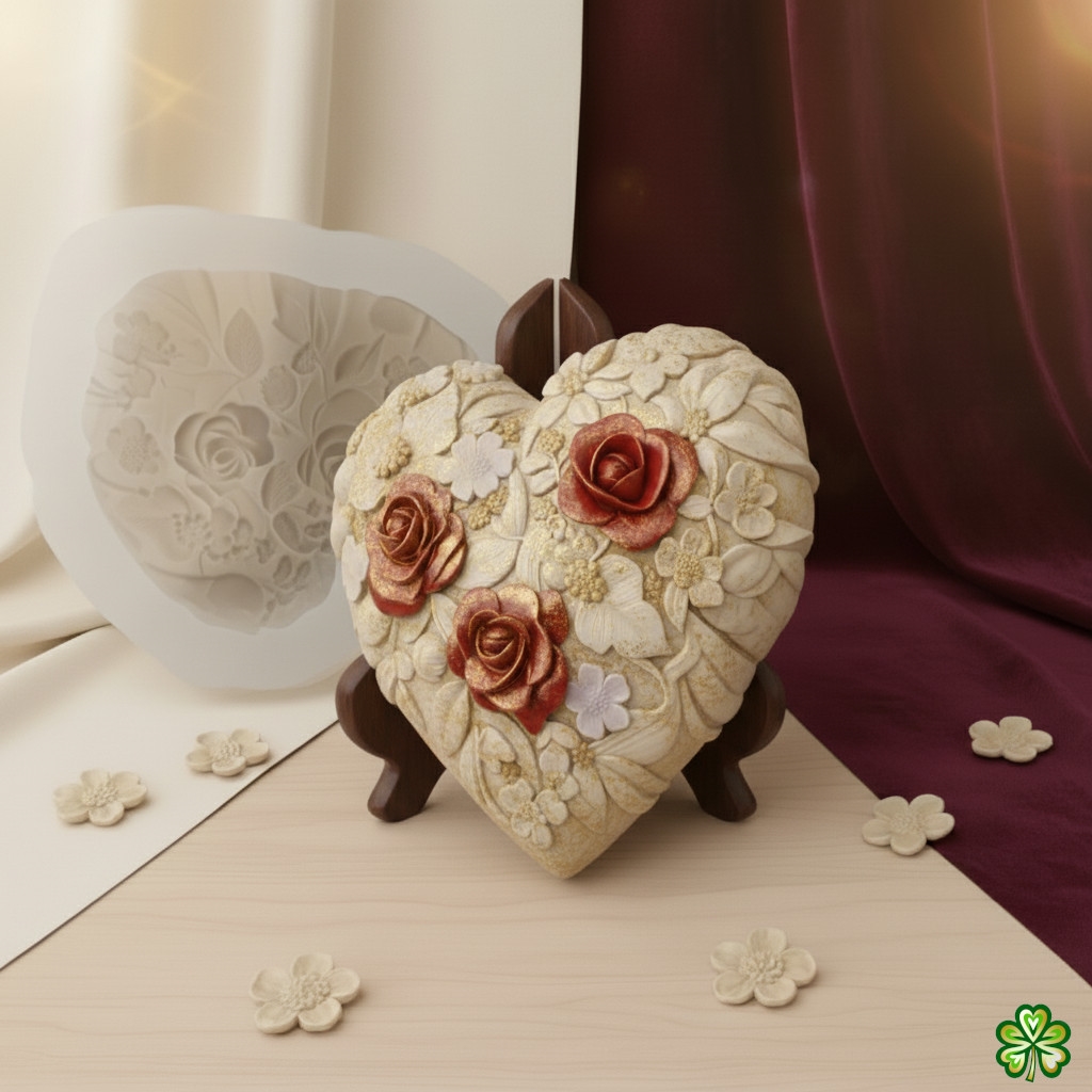Silikoninė forma - Širdis su gėlėmis