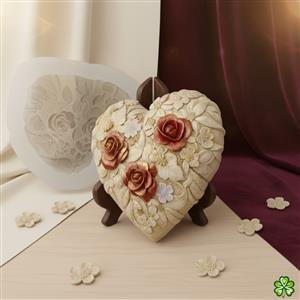 Silikoninė forma - Širdis su gėlėmis